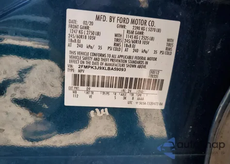 2020 Ford Edge Sel z USA, uszkodzony, nr VIN 2FMPK3J9XLBA59093